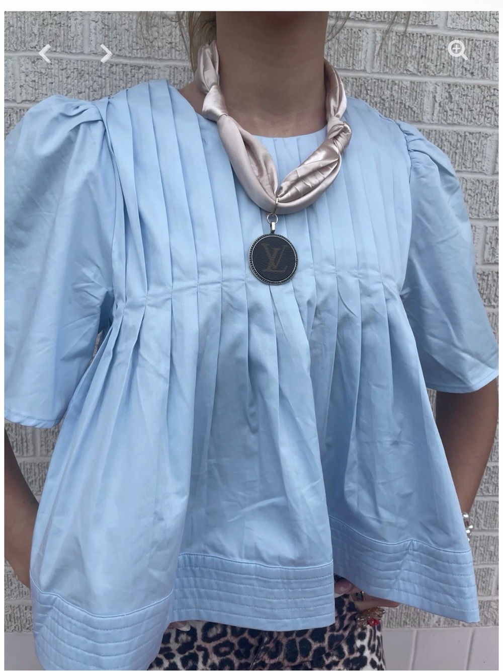 Heyson Light Blue Pleated Babydoll Poplin Blouse